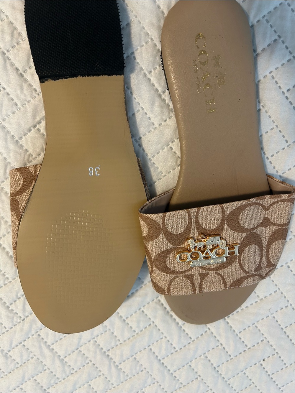 Coach Signature Monogram Slide Sandals in Tan